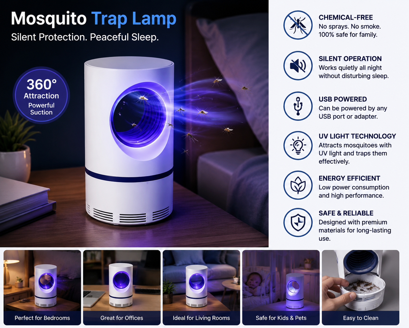 Premium Mosquito Trap Lamp – Silent, Safe & Chemical-Free Protection